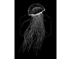 Komar - Quadro da Parete Jellyfish Black, per Soggiorno, Camera da Letto, Decorazione, Stampa Senza Cornice, Disponibile in 3 Misure, Bianco, Nero, P078D-50x70