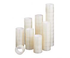 Relaxdays Nastro Adesivo 18 mm x 8 m, Forte Adesivo, Sottili Strisce adesive per imballaggio, Accessori da Ufficio, 48 Rotoli, Trasparente, BOPP, H x D: ca. 18 x 38 mm