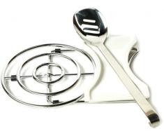 KIMCO Singolo sottopentola con poggia Cucchiaio in Ceramica, Cromato/Vaniglia