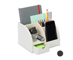 Relaxdays Portaoggetti da Scrivania, Similpelle, Organizer Ufficio & Studio, 4 Scomparti, Portapenne,13x19x15 cm, Bianco, PU, Cartone, Tessuto, 1 Pz