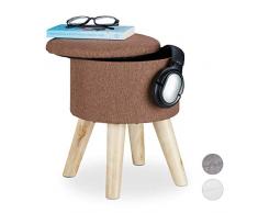 Relaxdays Sgabello con Contenitore Rotondo, Imbottito, Coperchio Rimovibile, Gambe in Legno, HxD 36x31,5 cm, Marrone