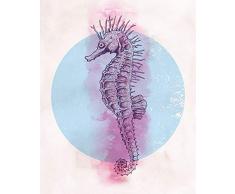 Komar - Quadro da Parete con Immagine di Cavallo Marino, per Soggiorno, Camera da Letto, Decorazione, Stampa Artistica, Disponibile in 3 Misure, Schwarz, Weiß, Blau, Rosa, P079C-40x50