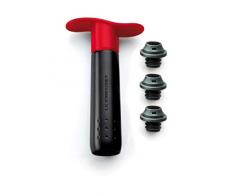LE CREUSET WA 137 Set con Pompetta Tappi Assortiti, Conservazione del Vino, Plastica, Rosso (Ciliegia)