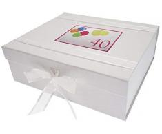 WHITE COTTON CARDS, Grande Scatola per Souvenir, per 40° Compleanno, Disegno con Palloncini e Glitter, Colori Fluorescenti