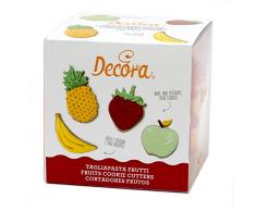 Decora 0255101 Tagliapasta Frutti in Plastica, Plastica, Kit di 4, Rosso