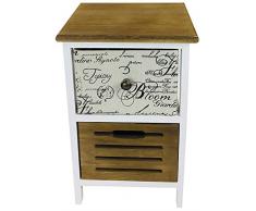 Geko - Tavolino in Legno con 2 cassetti, 47 cm, Grande, Colore: Bianco, Marrone