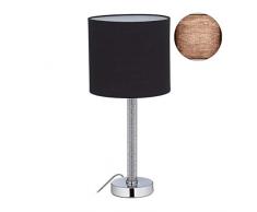 Relaxdays Lampada da Tavolo, Paralume in Stoffa Rotondo, Attacco E27, Salotto & Camera da Letto, H x D: 50 x 23 cm, Nera 40 W, Nero, 1