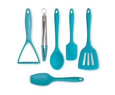 Zeal JSET46A Set di 6 Silicone antiaderenti, pinze, schiacciapatola, spatola e Cucchiaio da Cucina, Acqua