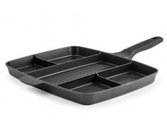 H&H 5in1 Bistecchiera Antiaderente 5 Scomparti Rettangolare Induzione, Alluminio, Nero