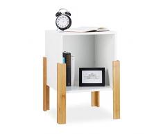 Relaxdays, Bianco Comodino, Ripiano Aperto, Tavolino da Notte, Gambe in bambÃ¹ Naturale, Tavolo HLP 60x43x43 cm, Pannelli MDF, 60 x 43 x 43 cm