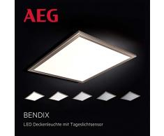 AEG Bendix - Lampada da soffitto a LED, con sensore di luce diurna, 42 x 42 cm, 32 Watt, 2600 Lumen, 3000 Kelvin, metallo, nichel anodizzato