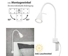Briloner Leuchten Lampada da Letto a LED, Braccio Flessibile, con Interruttore on/off, 4 Watt, 400 Lumen, 3.000 Kelvin, Colore Bianco 4 W