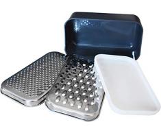 Fackelmann 40907 Doppia grattugia Rettangolare con Contenitore, 18 x 10 x 8 cm, Sybaris, (Colore: Grigio e Argento), quantitÃ : 1 Pezzo, Acciaio Inossidabile