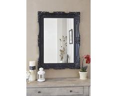 Grande specchio da parete nero molto ornato, design antico, dimensioni: 94 cm x 68 cm