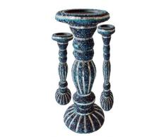 MG DÃCOR - Candelabro in pelle con perline di vetro, serie da 3, colore pavone