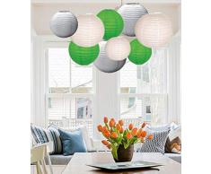 A Liittle Tree Set di 12 Lanterne di Carta Rotonde Miste, Decorazione per Matrimoni, Feste di Compleanno, Pezzi, Ombra della Foresta(12), 8 Inches + 10 Inches