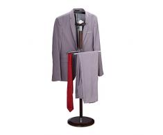 Relaxdays Herrendiener Appendiabiti da Uomo con ripiano, Asta per Pantaloni, in Legno Cromato, 121 x 46 x 30 cm, Colore: Marrone, 1 Pezzo