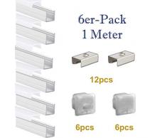 LED-Gigant Sarin - Profilo in alluminio, 1 m, con terminali e staffe di montaggio, striscia LED e nastro LED, P20 Opal, 1 m