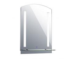 homcom Specchio da parete da bagno illuminato a LED in alluminio, stile moderno, lampade IP44, impermeabile con ripiano in vetro anteriore 70x50x4 cm (AxLxP)