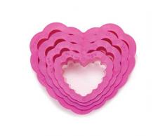 Decora Set Tagliapasta Cuore Festonato, Plastica, Fucsia, 4/5/6/8 x 2.2 cm, 4 Pezzi
