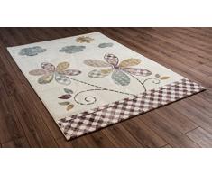 Serdim Rugs Tappeto Moderno con Motivo Floreale, per la cameretta dei Bambini, Morbido, Altezza: 11 mm, Colore: Crema, 160 x 230 cm