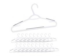 Relaxdays Set da 20 Grucce Appendiabiti, Stampelle in Plastica, Asta per Pantaloni Gonne Cravatte, Antiscivolo, Bianche