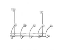 InterDesign Hex Guardaroba per porta, Ganci appendiabiti da porta con 5 ganci doppi in metallo per giacche, cappotti, sciarpe e molto altro, bianco