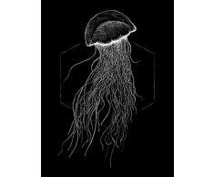 Komar - Quadro da Parete Jellyfish Black, per Soggiorno, Camera da Letto, Decorazione, Stampa Senza Cornice, Disponibile in 3 Misure, Bianco, Nero, P078D-30x40