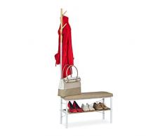 Relaxdays Scarpiera da Ingresso, Panca con Attaccapanni, per Entrata & Corridoio, 2in1, HLP: 42x72x32 cm, Bianco/Beige