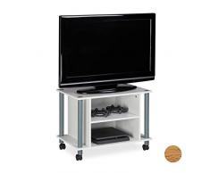 Relaxdays - Tavolino per TV con Ruote, 2 Scomparti, 45 x 60 x 40 cm, Bianco/Argento