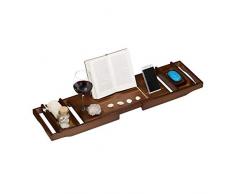 Relaxdays, Marrone Mensola per Vasca da Bagno in bambÃ¹, Allungabile, Calice Fermalibri, Porta-Saponetta, 75-109 cm, 6 x 109 x 23 cm