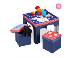 relaxdays Sedie da Bambino, Pieghevole, Tavolino, Sgabello con Contenitore Portaoggetti, Disponibili in Colore Blu, 48 x 59,5 x 59,5 cm