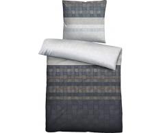 Biberna 0636055 - Biancheria da letto in satin di cotone makÃ², con federa in cotone, copripiumino da 135 x 200 cm e federa da 80 x 80 cm, colore: Argento/Grigio