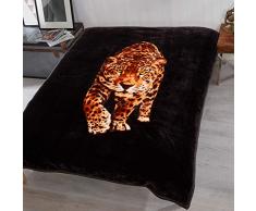 Dreamscene Grande Coperta in Pile con Stampa Leopardata in Finta Pelliccia di Visone, Divano e Letto, Nero, 150 x 200 cm