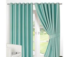 Dreamscene - Coppia di lusso anello superiore completamente foderato Tende oscuranti con occhielli con fermatenda Aqua, 46 x 183