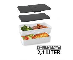 cloer 800S1-1 - Contenitore per Il Pranzo XXL, Senza BPA, capacitÃ 2,1 l (1.200 + 900 ml), con Coperchio Impermeabile 2 contenitori di Diverse Dimensioni, Bianco, Grigio,