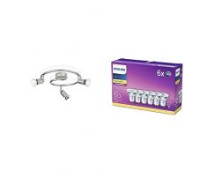 Philips Lighting Limbali Lampada Faretti a Spirale 3 Luci 3 x 50 W, Argento & LED Spot - Confezione Faretti LED, Attacco GU10, 4.6 W Equivalenti a 50 W, Luce Bianca Naturale Calda, 6 pezzi