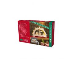 Konstsmide 2829-100 / Candeliere LED in legno chiesa legno naturale con dettagli glitter forma di energia selezionabile / 10 diodi bianco caldo / 4.5V trasformatore da interno/ a batteria / cavo trasparente