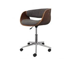 THE HOME DECO FACTORY Sedia di Ufficio Retro legno + metallo, grigio, 58 x 52,50 x 82,50 cm
