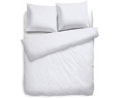 Heckett Lane Biancheria da Letto, 100% Cotone makò Satinato, Tinta Unita, a Righe, 200 x 220 (60 x 70), Bianco