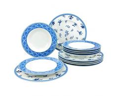 Creatable 19163 - Servizio di stoviglie, serie Country Blue, 12 pezzi, in porcellana