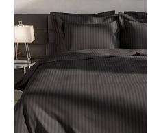 Heckett Lane Biancheria da Letto, 100% Cotone makò Satinato, Tinta Unita, a Righe, 240 x 220 cm (60 x 70), Grigio Scuro