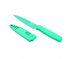 KUHN RIKON 22820 Colori - Coltello per Verdure, con Lama in Acciaio al Carbonio con Rivestimento Antiaderente, con Custodia Proteggi Lama, Colore: Azzurro Acqua
