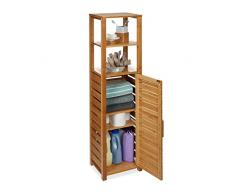 Relaxdays Mobiletto da Bagno con 6 Mensole, Scaffale, Armadietto, Resistente allumidità , bambù, Marrone Chiaro, HxLxP: 119 x 33 x 25,5cm