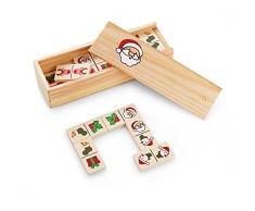 eBuyGB - Salvadanaio Natalizio a Domino, in Legno, Motivo: Babbo Natale e Renna