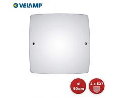 Velamp Saphir Plafoniera Quadrata 40x40cm, in Vetro Satinato. Attacco per 2 lampadine E27. Compatibile LED. Montaggio Semplice. Design Elegante, Bianco