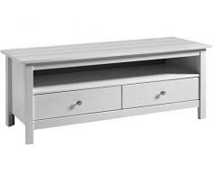 Marckeric Berna Mobile TV Basso in Legno Massiccio con 2 cassetti, Bianco