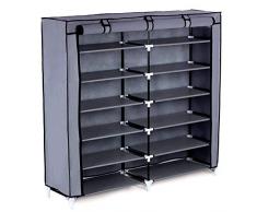 Scarpiera Armadio a 7 Ripiani in Tessuto, Fino a 36 Paia di Scarpe, Organizzatore Armadio, Portascarpe Mobiletto Guardaroba, 115 x 110 x 28 cm, Tessuto grey (Colore grigio)