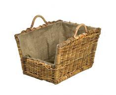 Vacchetti Giuseppe 4716850000 Cesta Slesia, Portalegna Giunco, Fodera Juta Rettangolare, Rattan, Marrone, 52 x 38 x 26 cm