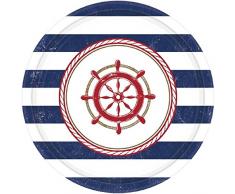 Amscan - Piatti da dessert rotondi, motivo Anchors Aweigh, confezione da 8, colore: Multicolore